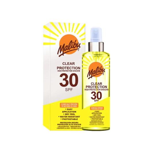 Malibu Sun SPF 30 Clear Spray Sunscreen, High Protection, Dry Feel, Water Resistant, 250ml