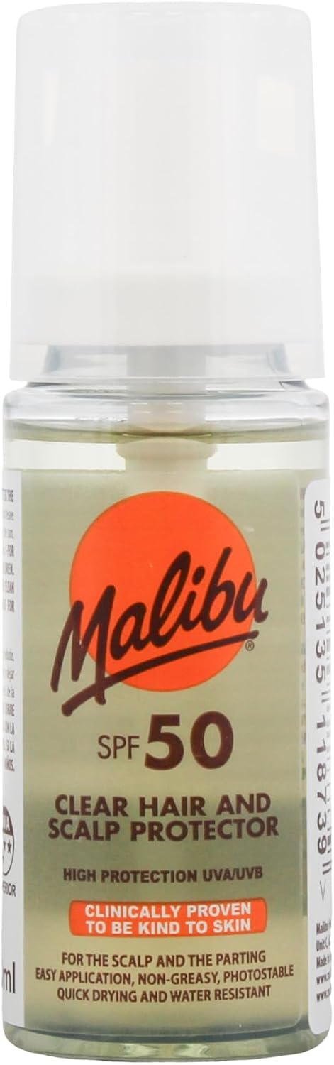 Malibu Sun Clear Hair and Scalp Protector Spray, SPF 50, Non-Greasy, Quick Drying, 50ml | Non-Greasy Quick Drying Scalp Sunscreen, Clear Hair Sun Protection