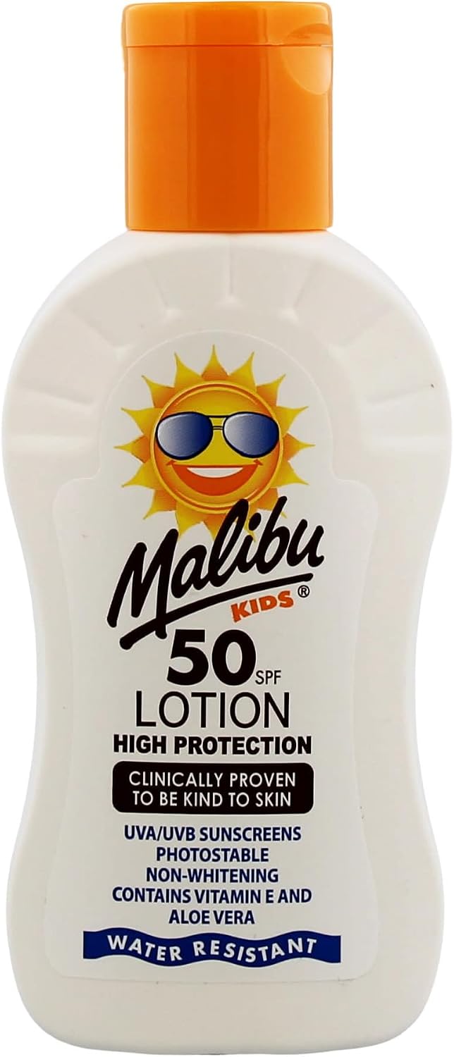 Malibu Kids SPF 50 Sun Lotion, Moisturising Kids Sunscreen for Body, 100ml | High Protection Sun Cream for Children, Water Resistant, Summer Essential