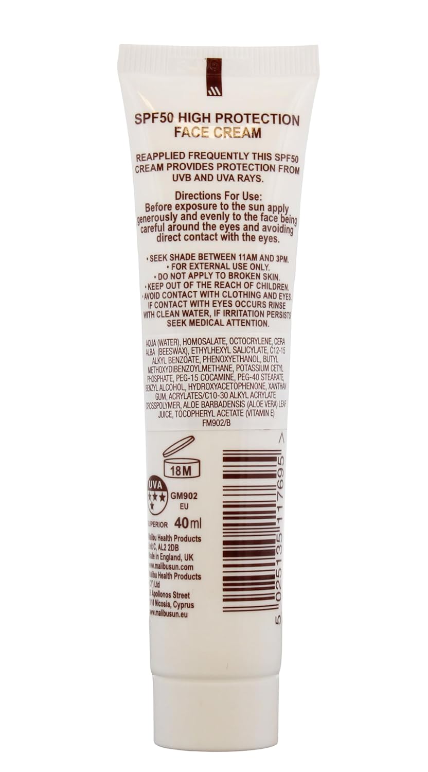 Malibu Sun SPF 50 Face Cream, Vitamin Enriched Face Sun Cream, 40ml