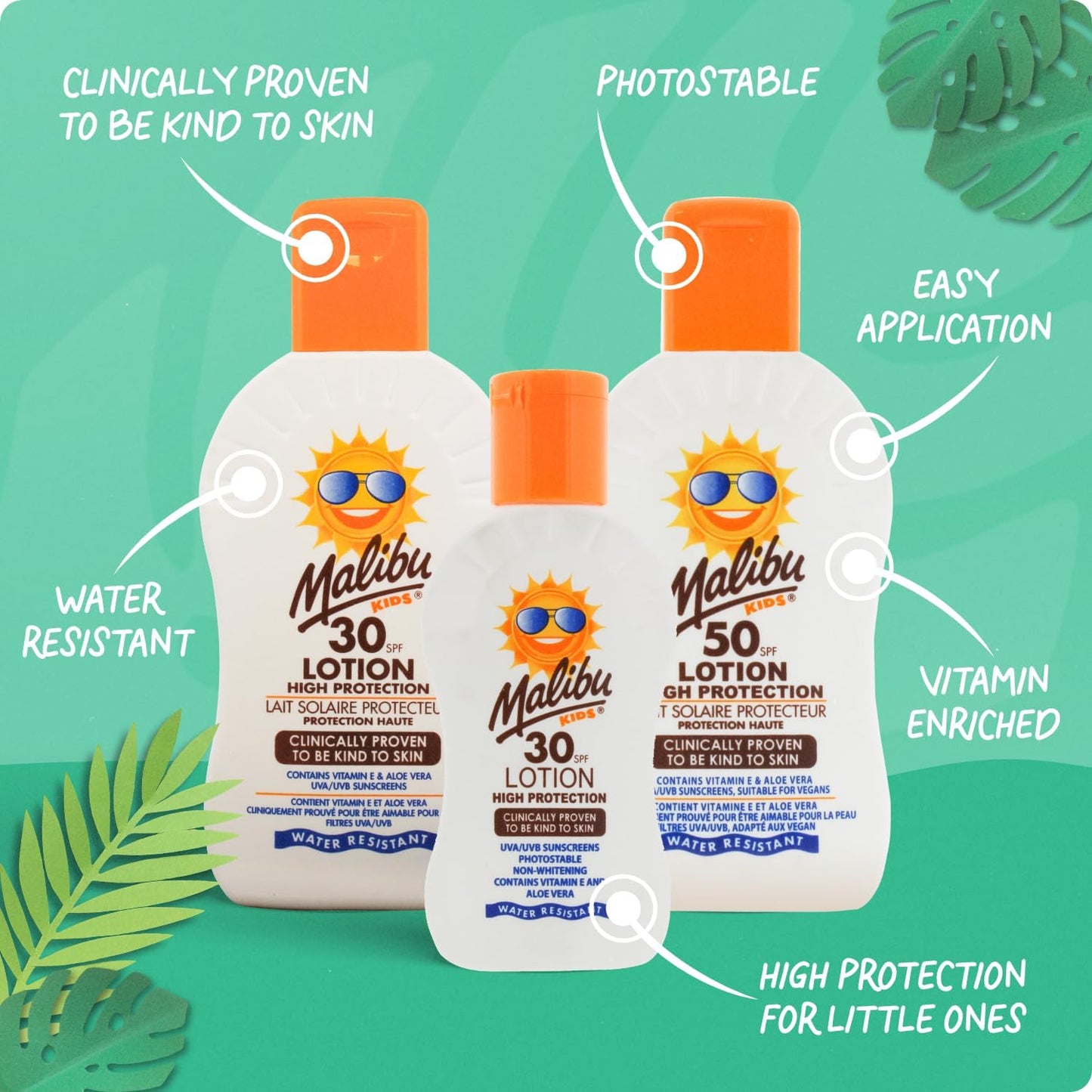 Malibu Kids SPF 50 Sun Lotion, Moisturising Kids Sunscreen for Body, 100ml | High Protection Sun Cream for Children, Water Resistant, Summer Essential