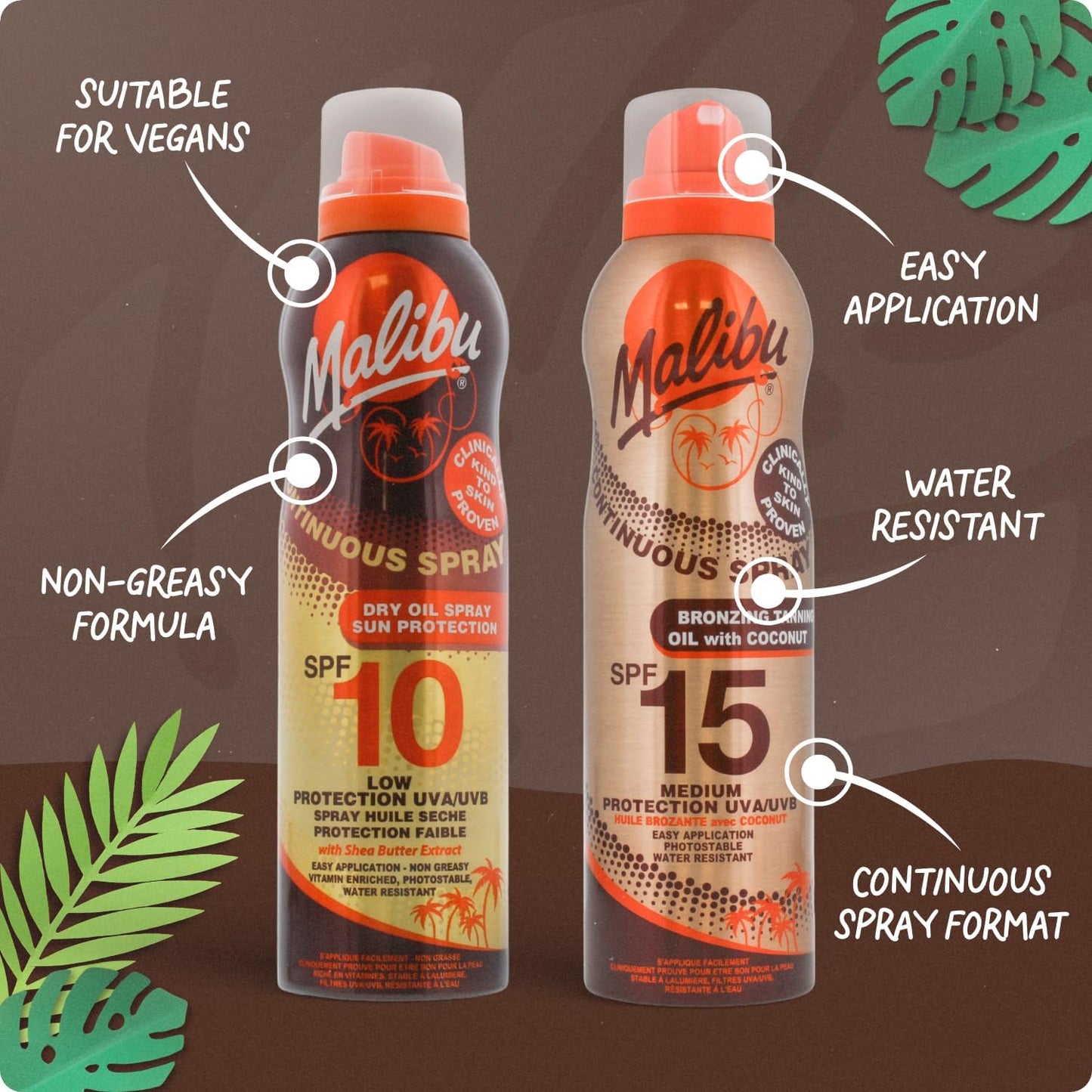 Malibu Sun SPF 50 Continuous Dry Oil Spray, 175ml Tanning with Shea Butter Extract, Moisturising Tanning Oil Mist, Water Resistant
