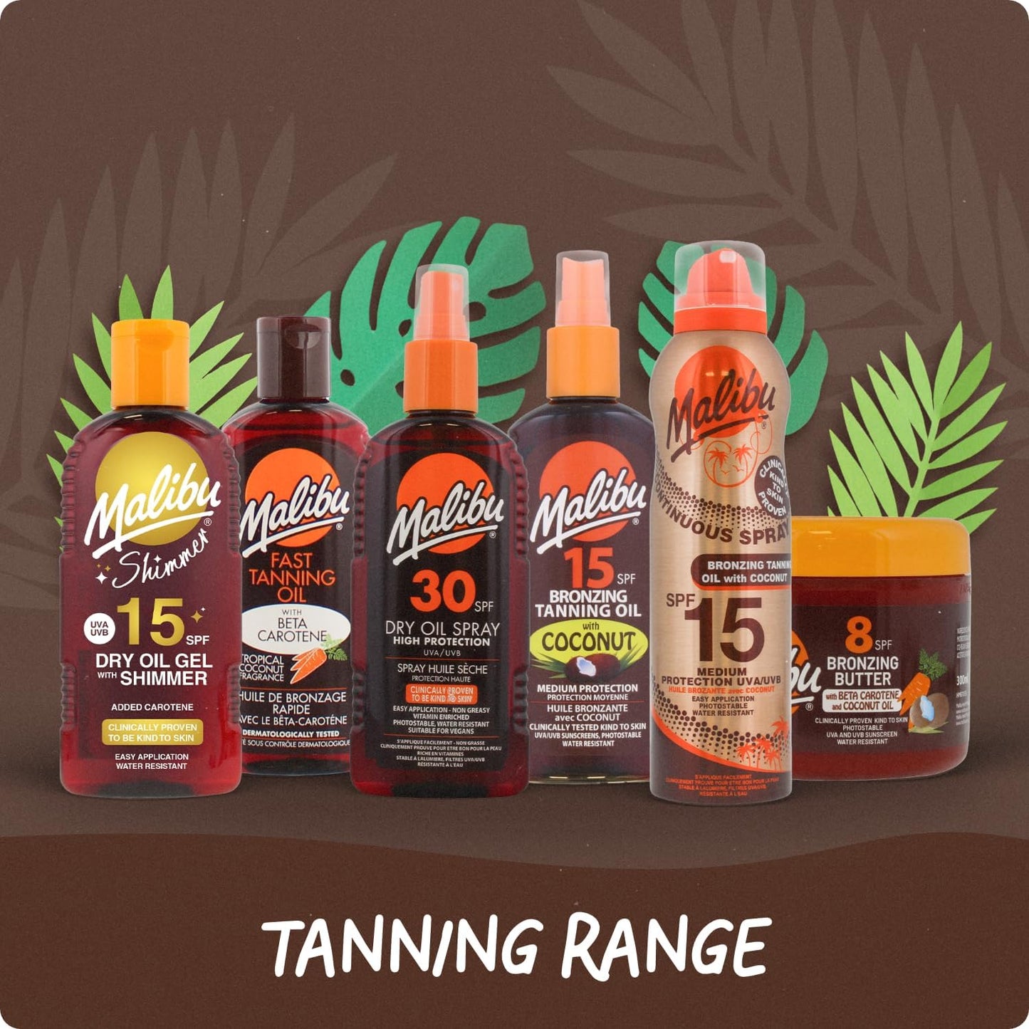 Malibu Sun SPF 50 Continuous Dry Oil Spray, 175ml Tanning with Shea Butter Extract, Moisturising Tanning Oil Mist, Water Resistant