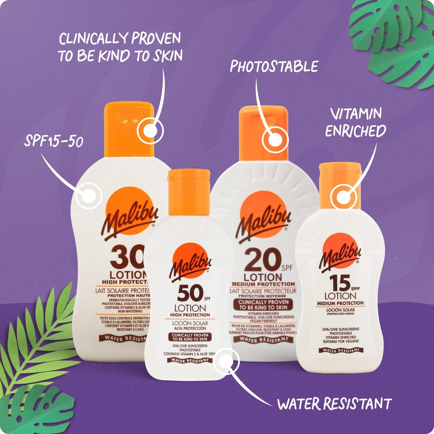 Malibu Sun SPF 50 Lotion, Very High Protection Sun Cream, Water Resistant, Vitamin E and Aloe Vera Extract, 100ml