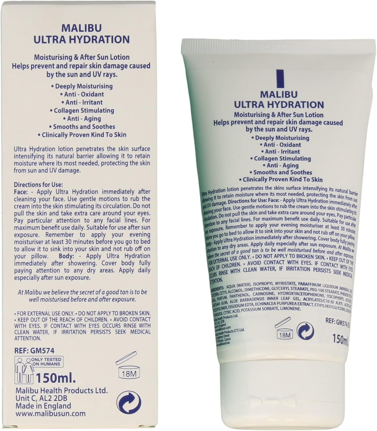 Malibu Sun Ultra Hydration Lotion, Moisturising After Sun & Daily Body Lotion, Anti-Ageing Skincare with Collagen Stimulating Care, 150ml