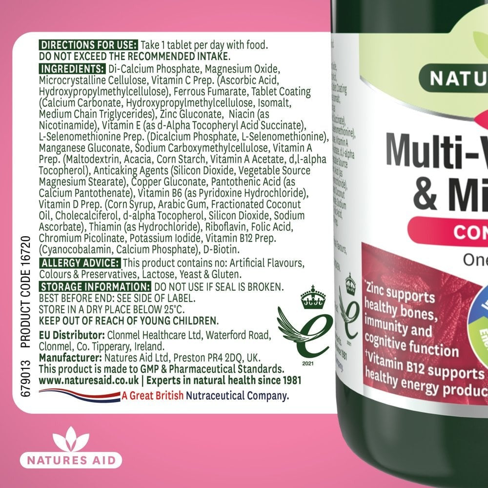Natures Aid Complete Multi-Vitamins & Minerals 90 Tablets