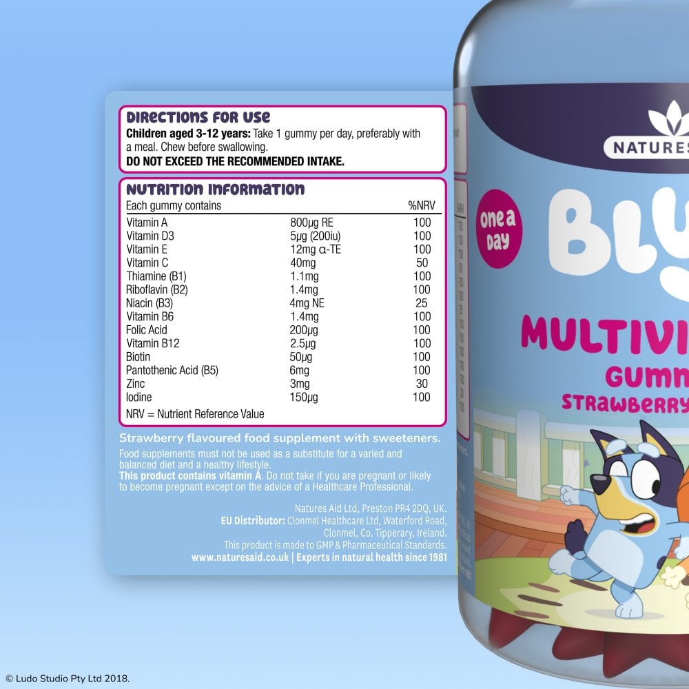 NATURES AID Bluey Multivitamin Strawberry Flavour Gummies 30 Gummies