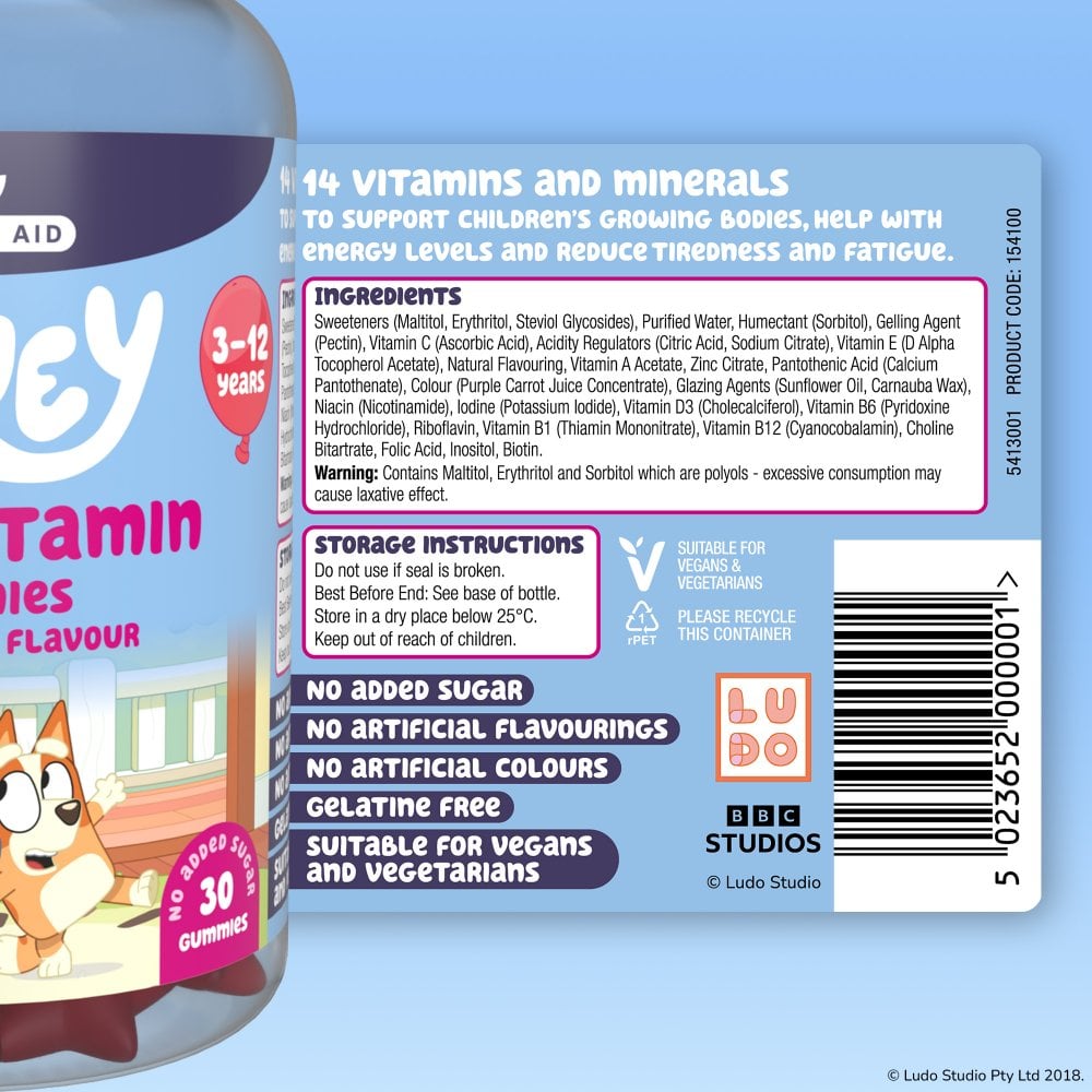NATURES AID Bluey Multivitamin Strawberry Flavour Gummies 30 Gummies