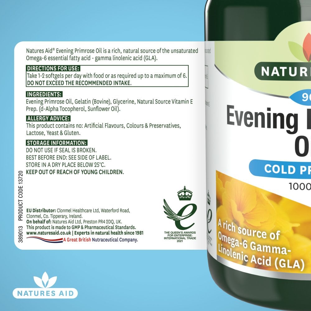 NATURES AID Evening Primrose Oil (Cold Pressed - 90 Softgels) 1000mg