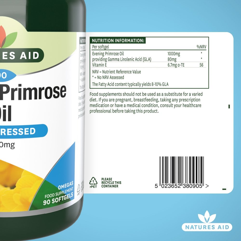 NATURES AID Evening Primrose Oil (Cold Pressed - 90 Softgels) 1000mg