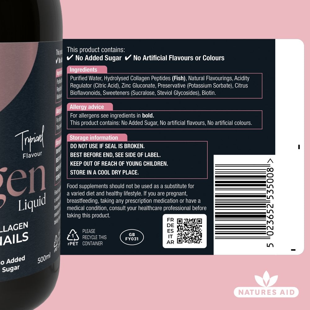 Natures Aid Marine Collagen Liquid 5000mg - Tropical 500ml