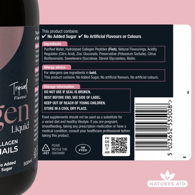 Natures Aid Marine Collagen Liquid 5000mg - Tropical 500ml