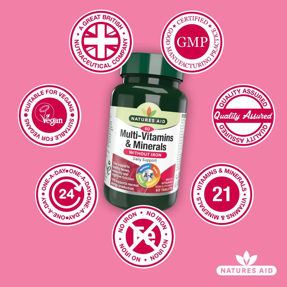 Natures Aid Multi-Vitamins & Minerals (without Iron) 60 Tablets