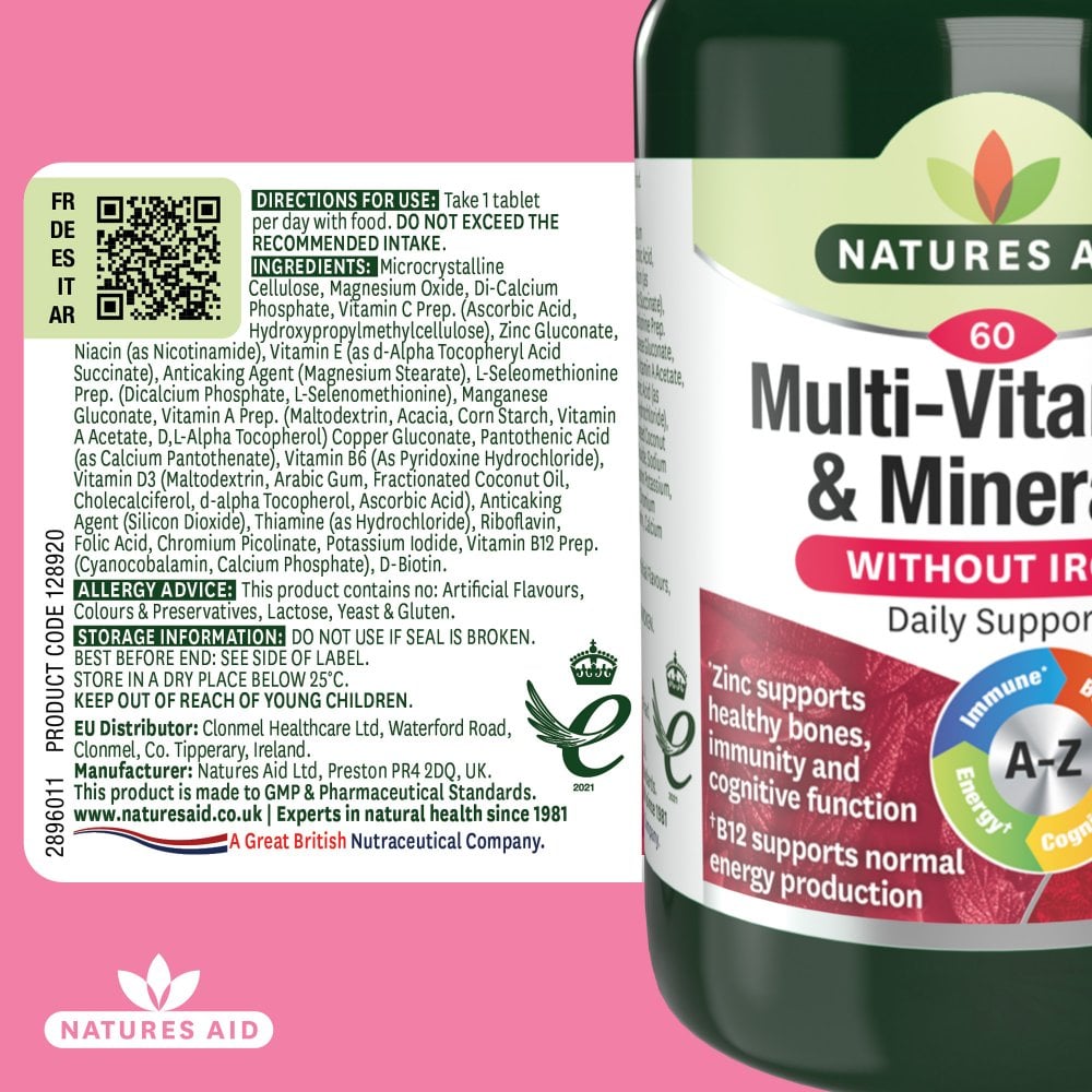 Natures Aid Multi-Vitamins & Minerals (without Iron) 60 Tablets