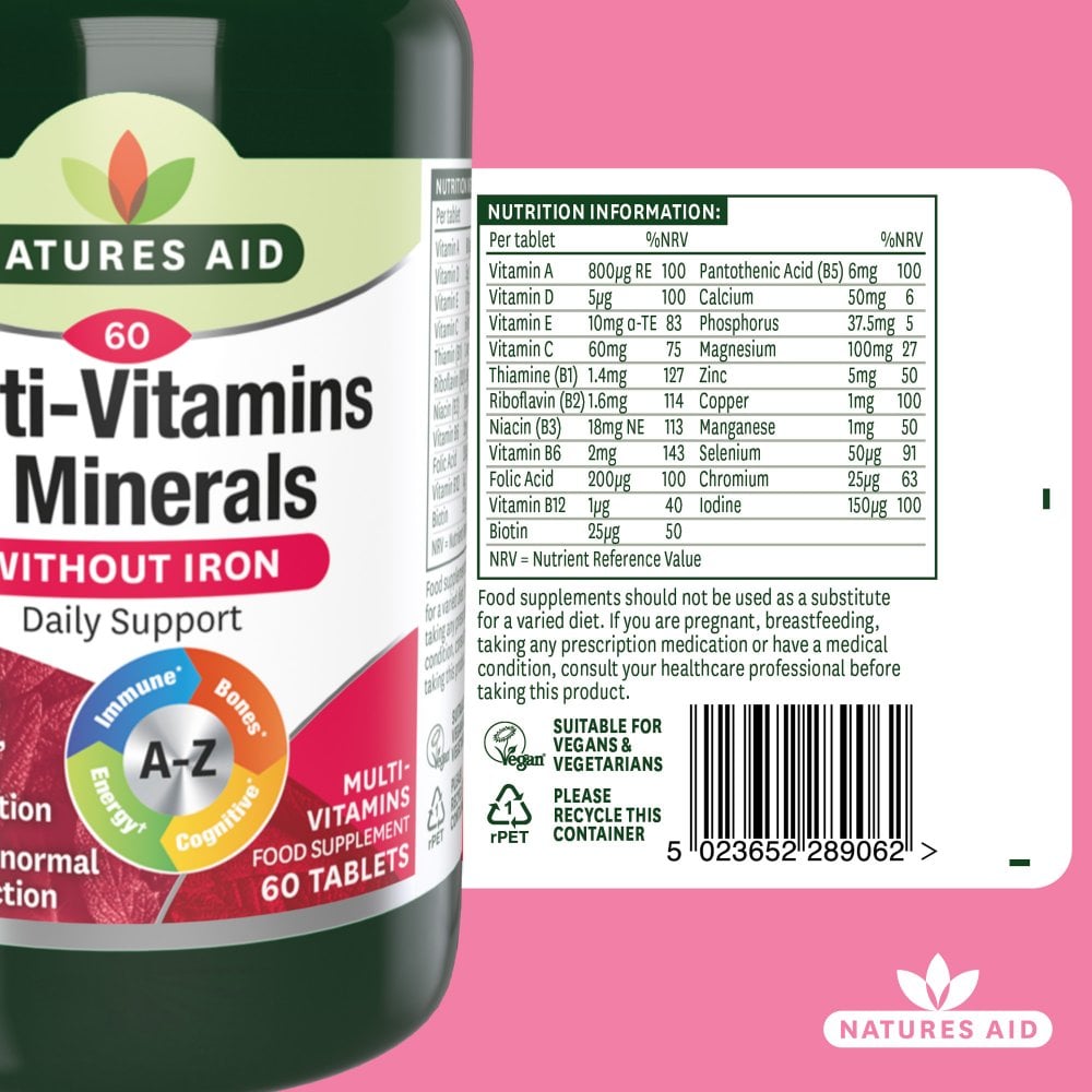 Natures Aid Multi-Vitamins & Minerals (without Iron) 60 Tablets