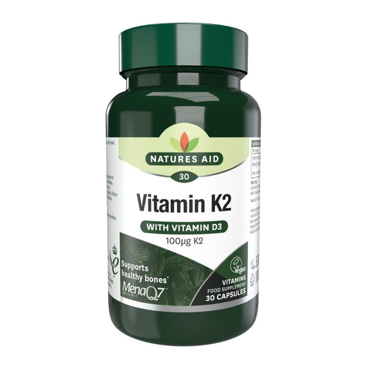 Natures Aid Vitamin K2 MenaQ7 (with Vitamin D3) 30 Capsules