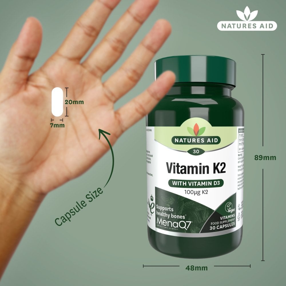 Natures Aid Vitamin K2 MenaQ7 (with Vitamin D3) 30 Capsules