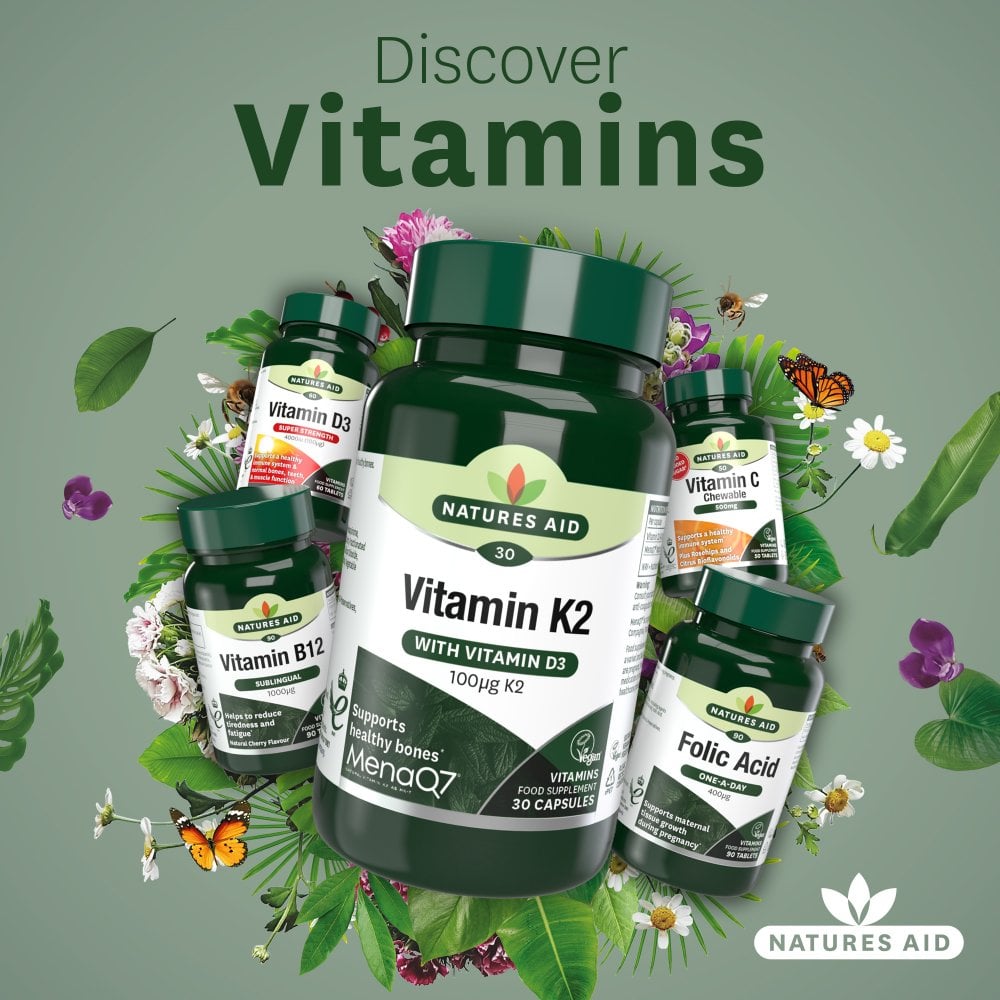 Natures Aid Vitamin K2 MenaQ7 (with Vitamin D3) 30 Capsules